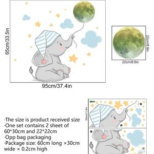 3pcs Elephant & Moon Print Wall Sticker & plant pattern sticker